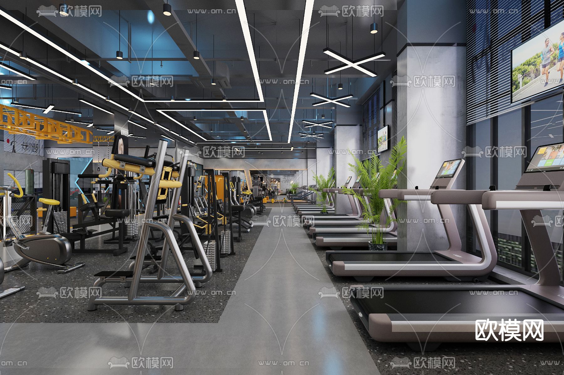 工业风健身房3d模型下载（渲染图2）