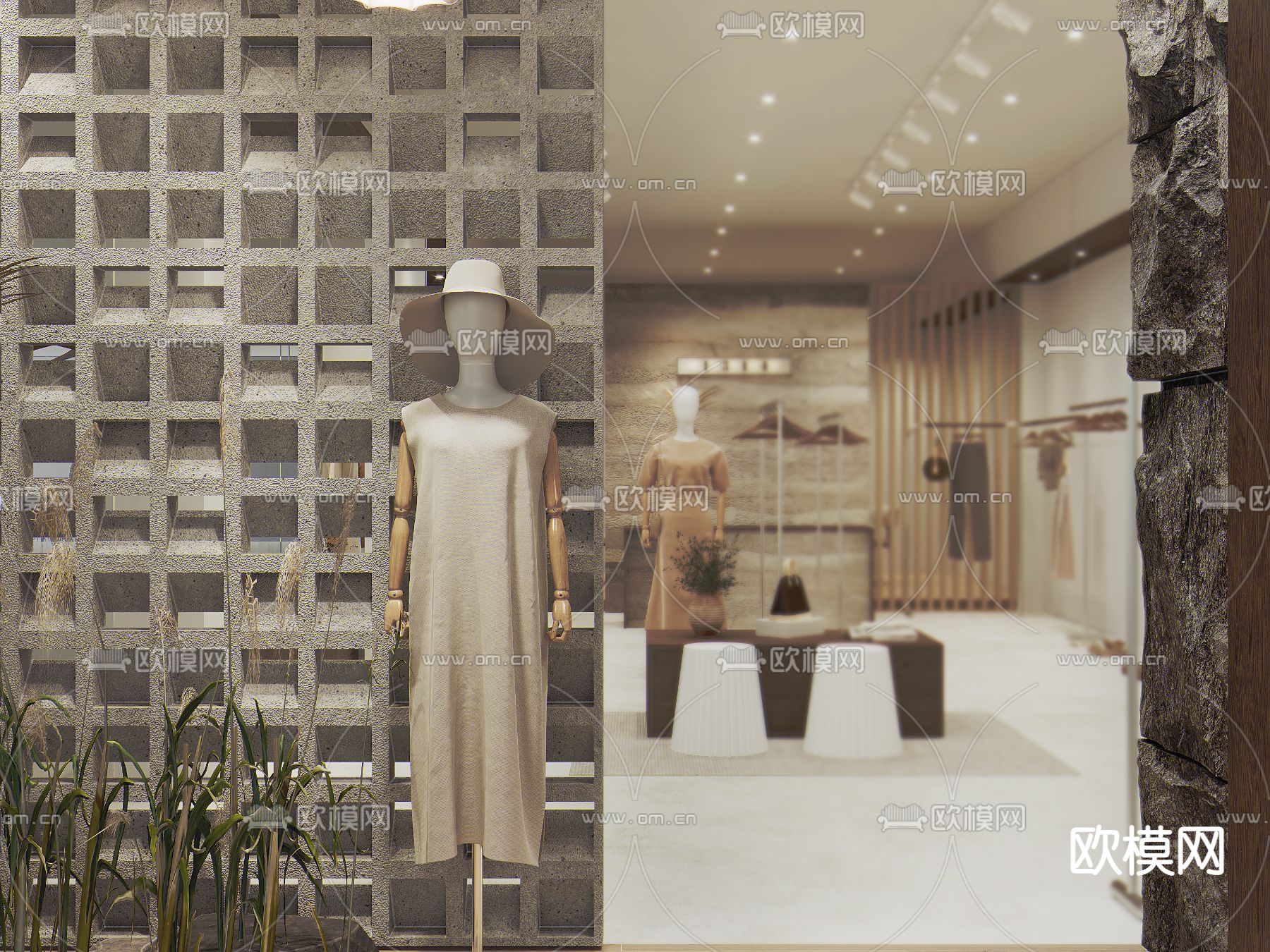 侘寂风女装服装店3d模型