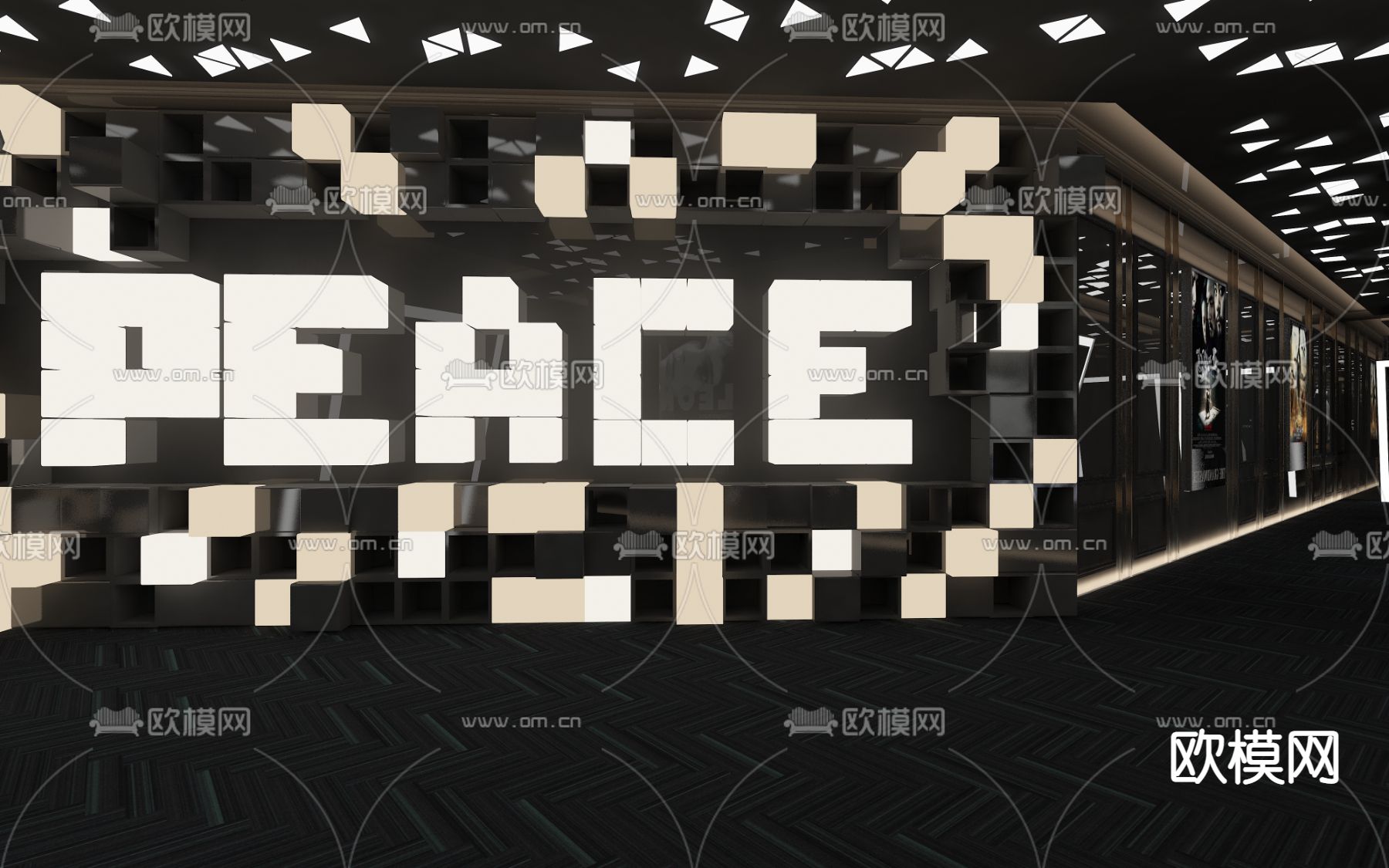 现代复古电影院大厅免费3d模型下载（渲染图2）