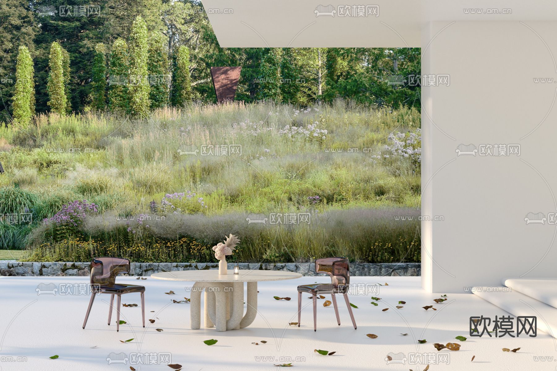 现代亚克力户外桌椅3d模型下载