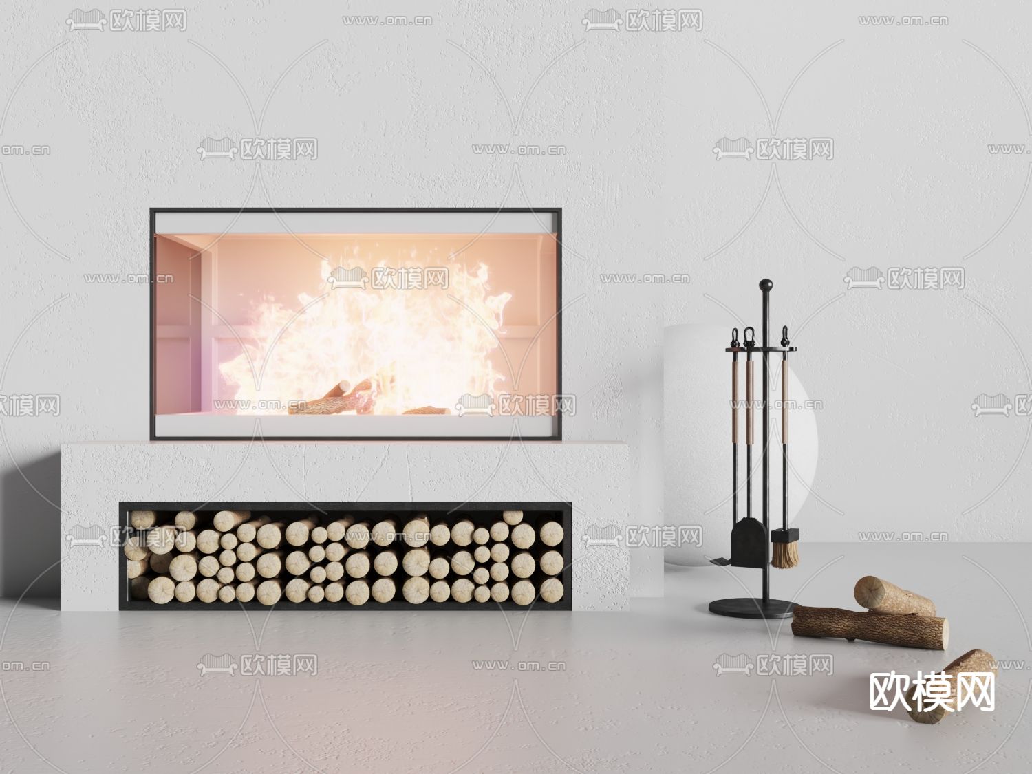 现代火焰壁炉3d模型下载（渲染图2）