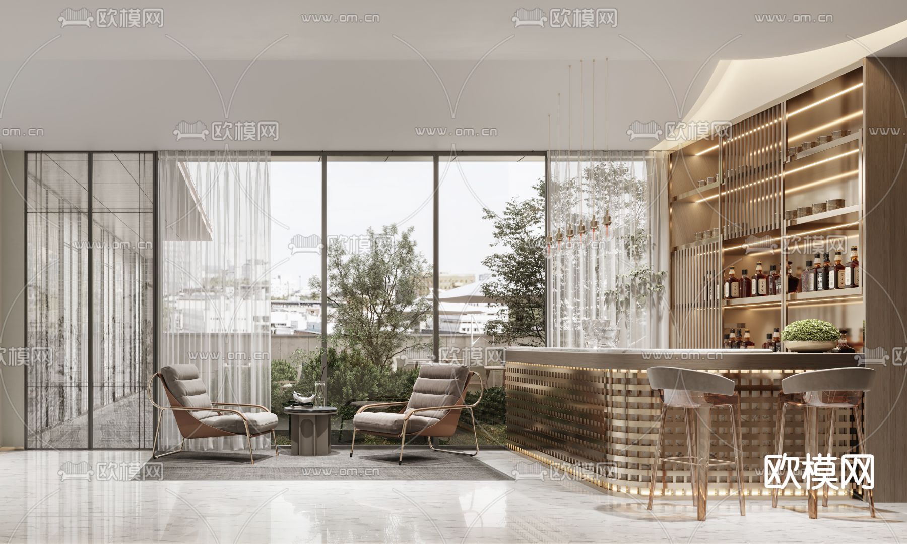 现代屋顶花园阳台酒吧3d模型下载（渲染图2）