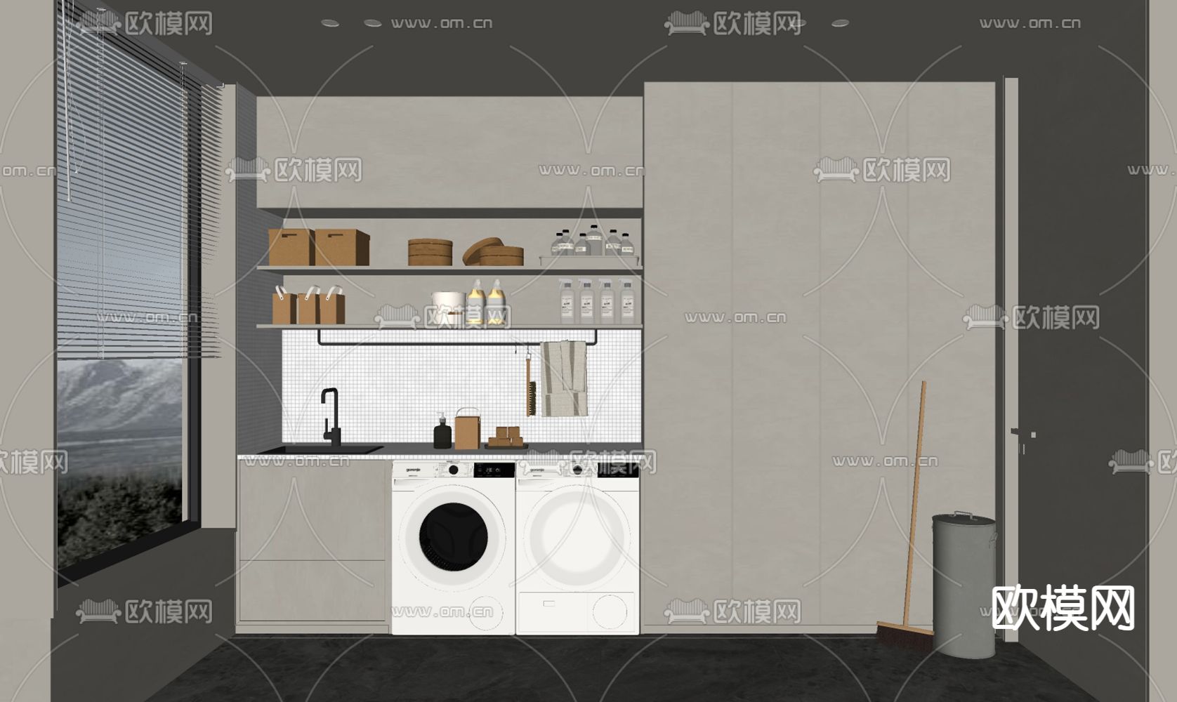 现代阳台洗衣房su模型