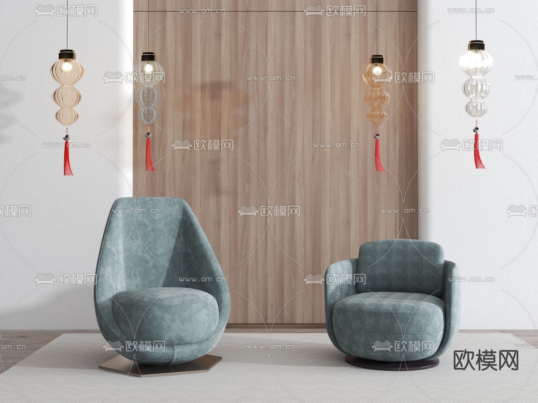 现代绒布单人沙发3d模型下载