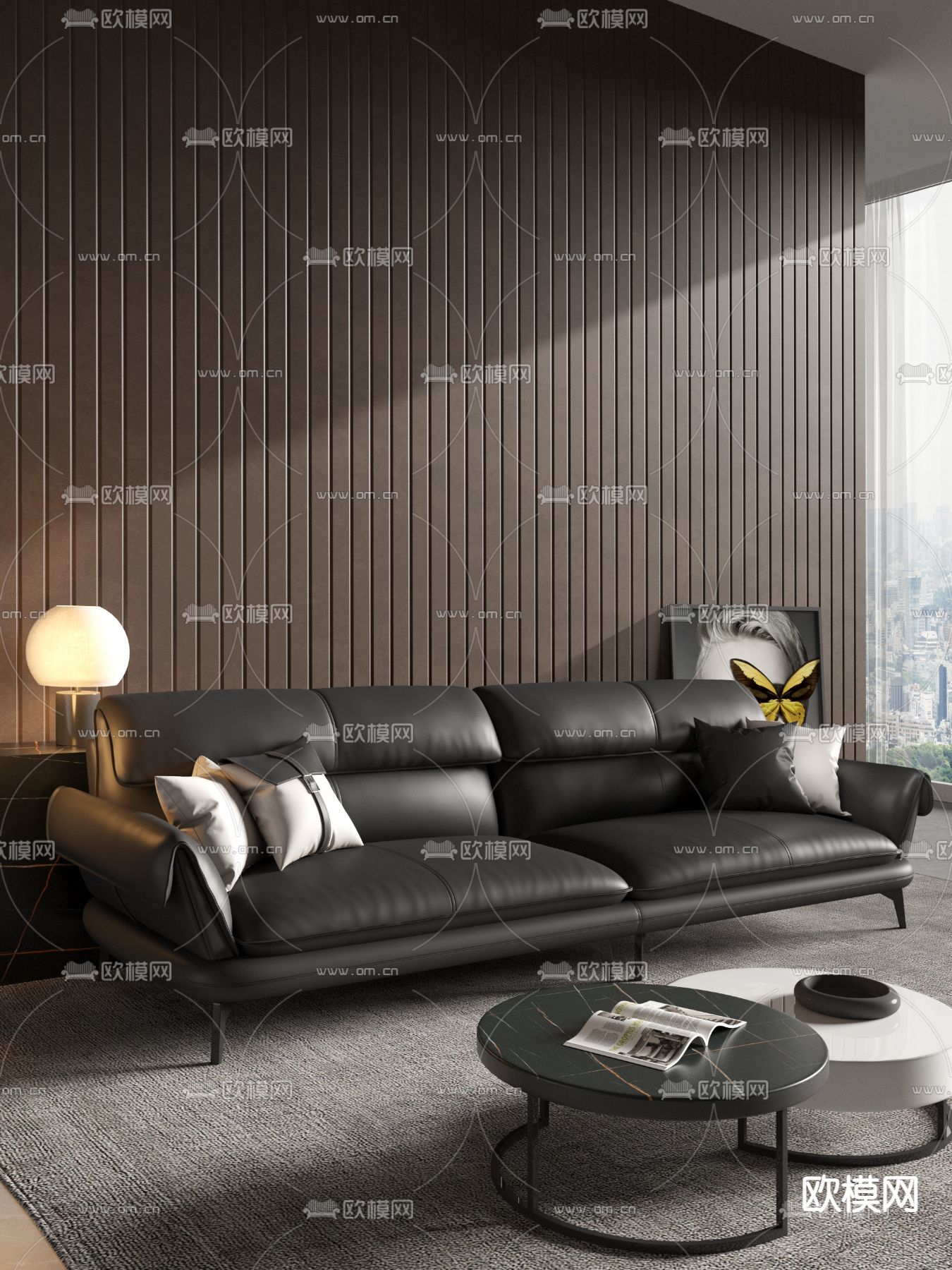 现代皮革多人沙发3d模型下载