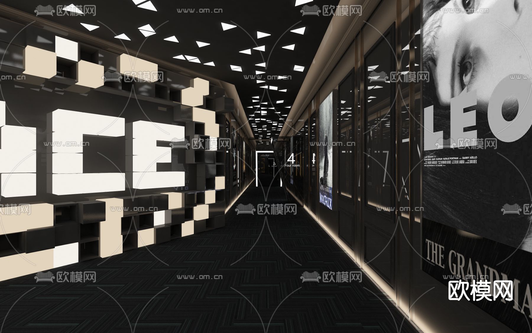 现代复古电影院大厅免费3d模型下载（渲染图3）