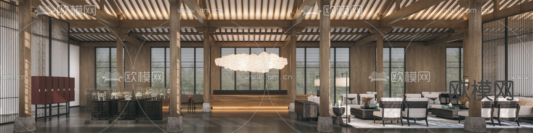 新中式酒店接待大堂3d模型