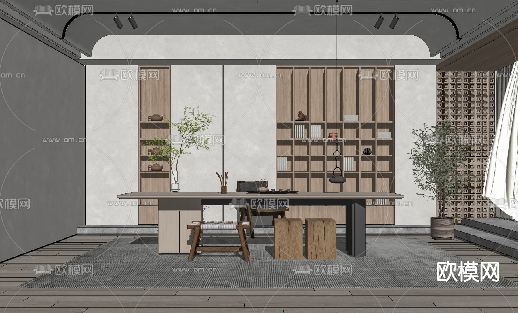新中式茶室su模型
