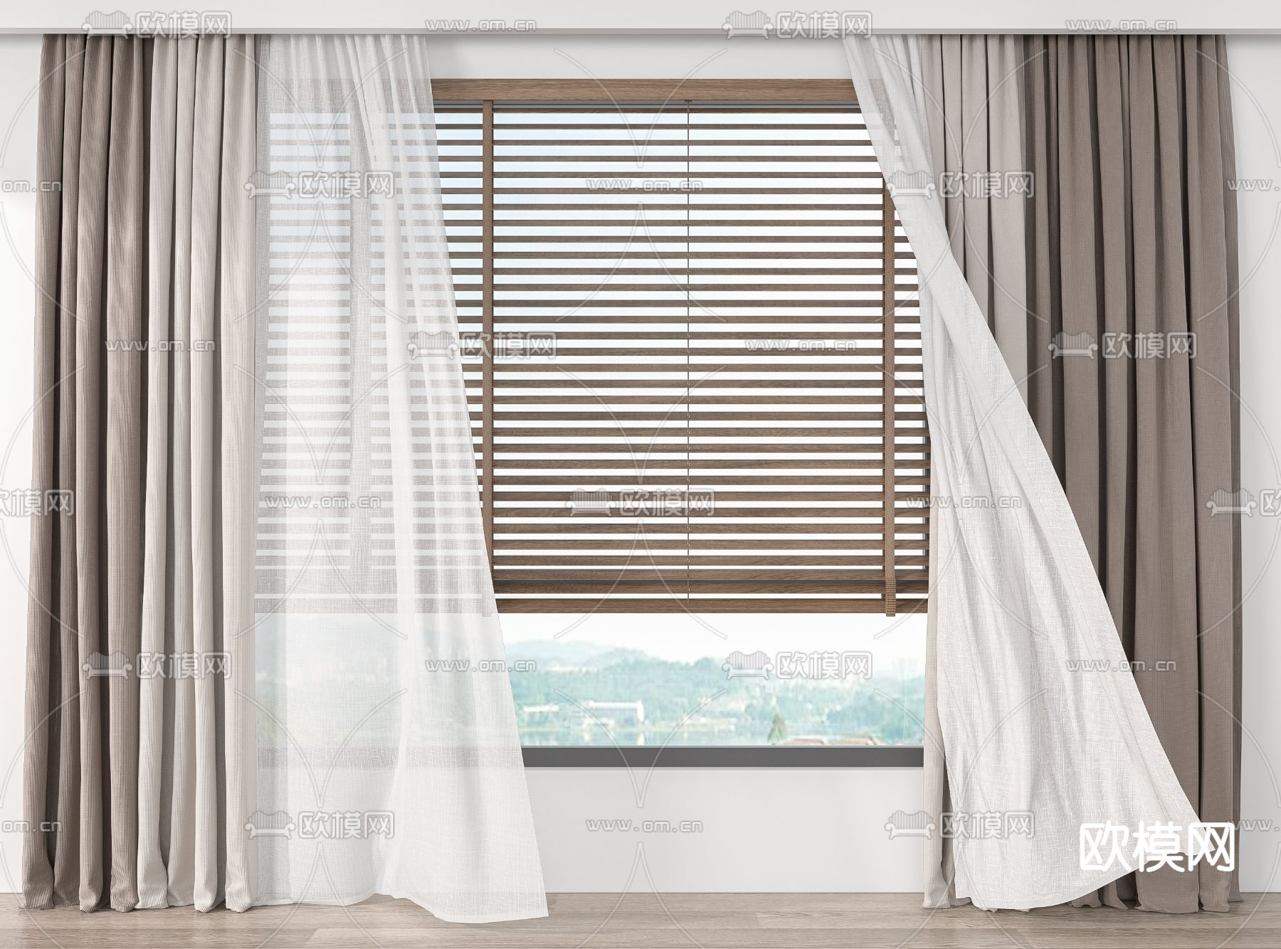 现代布艺窗帘窗纱3d模型下载