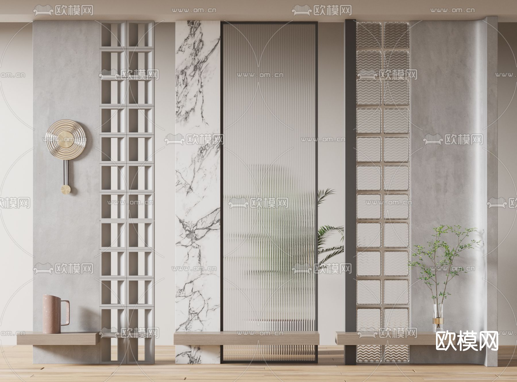 现代玄关隔断su模型下载（渲染图1）
