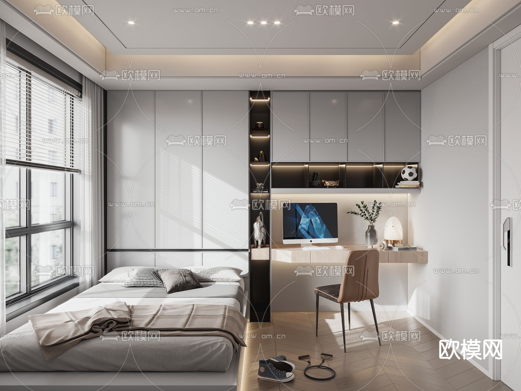 现代榻榻米卧室3d模型下载（渲染图1）