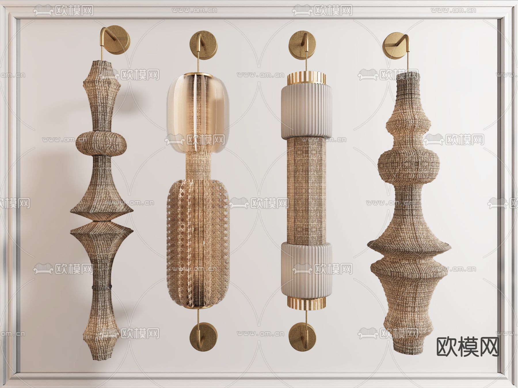 侘寂藤编布艺壁灯3d模型下载