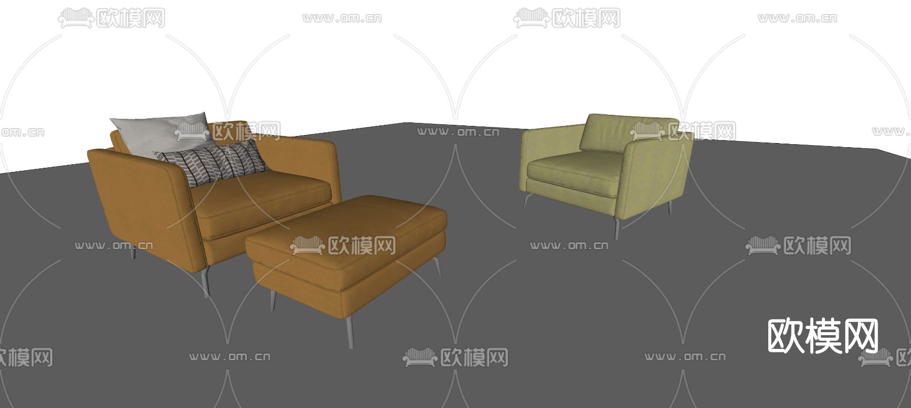 现代皮革单人沙发su模型下载（渲染图2）