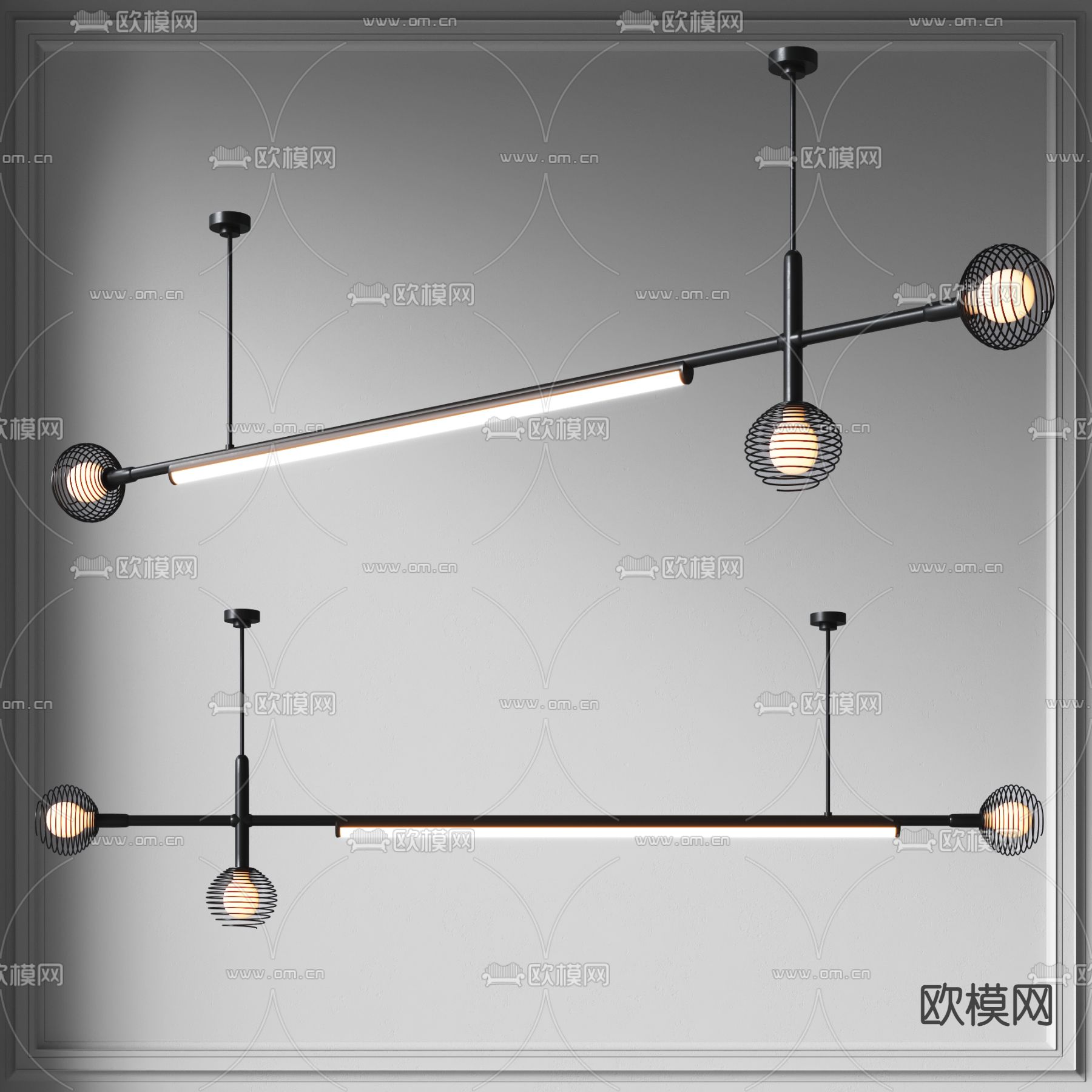 现代条形吊灯3d模型下载_ID11743840_3dmax免费模型-欧模网