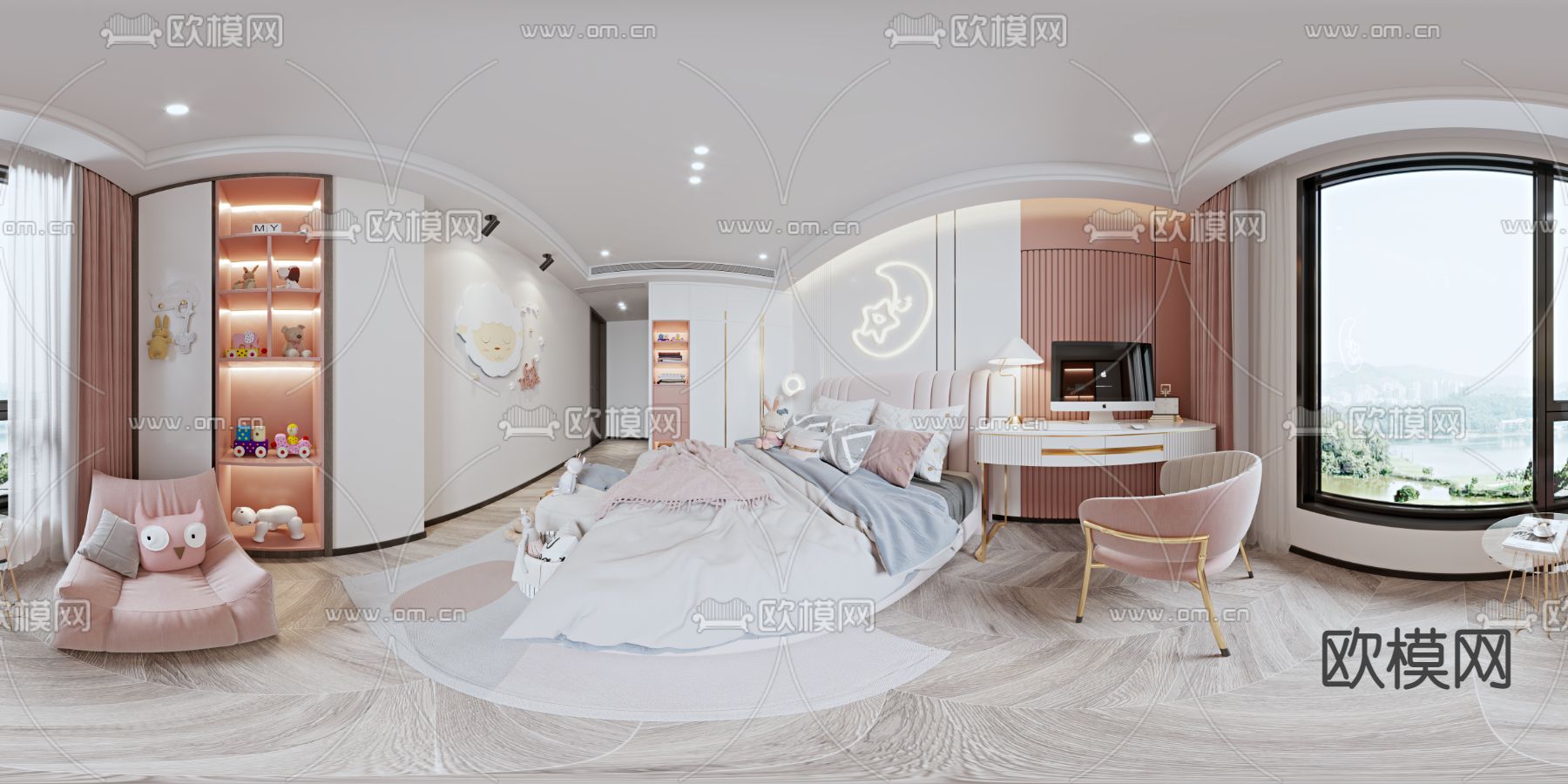 现代卧室女儿房vr全景3d模型