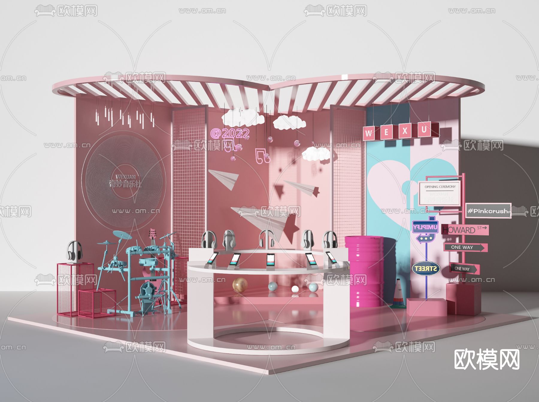 现代音乐主题展区su模型下载（渲染图1）