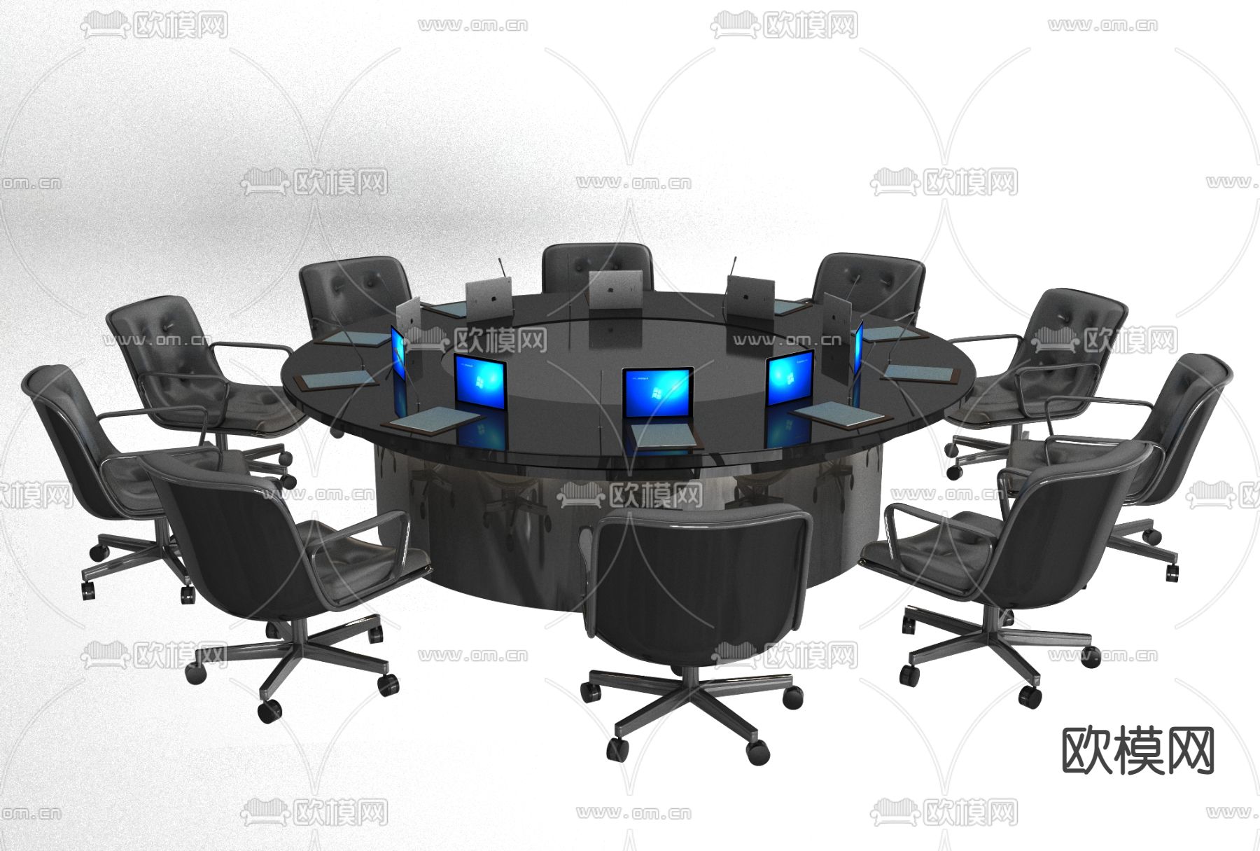 现代办公圆形会议桌椅免费3d模型下载