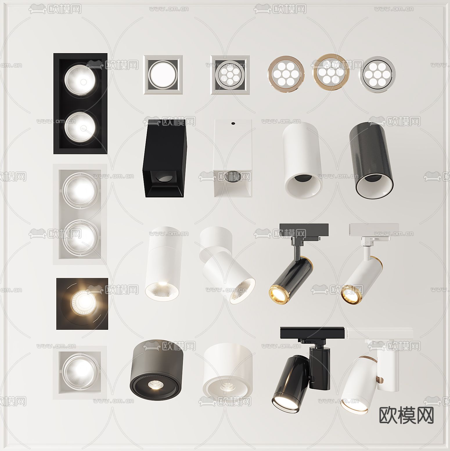 现代筒灯射灯轨道灯3d模型下载