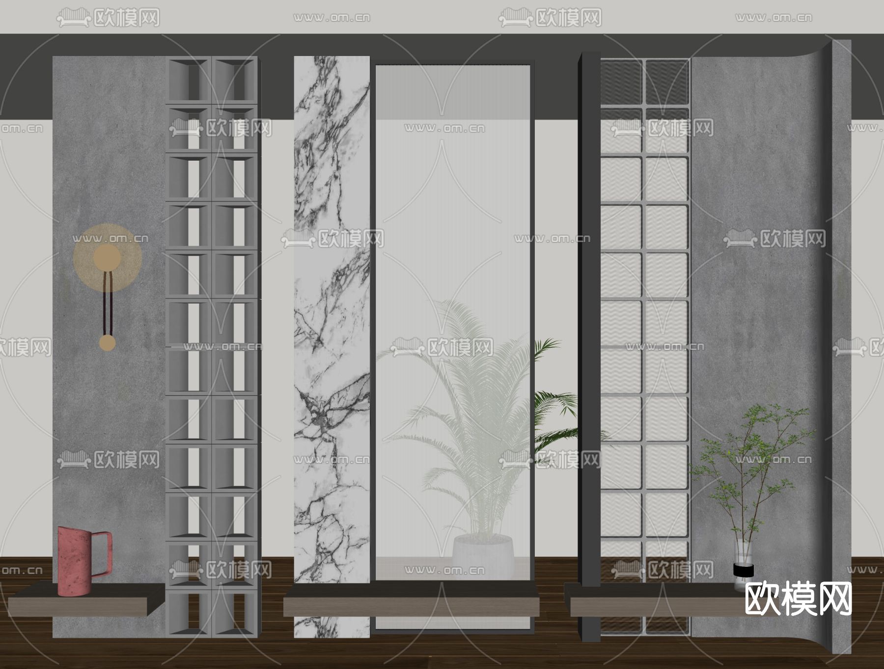 现代玄关隔断su模型下载（渲染图2）