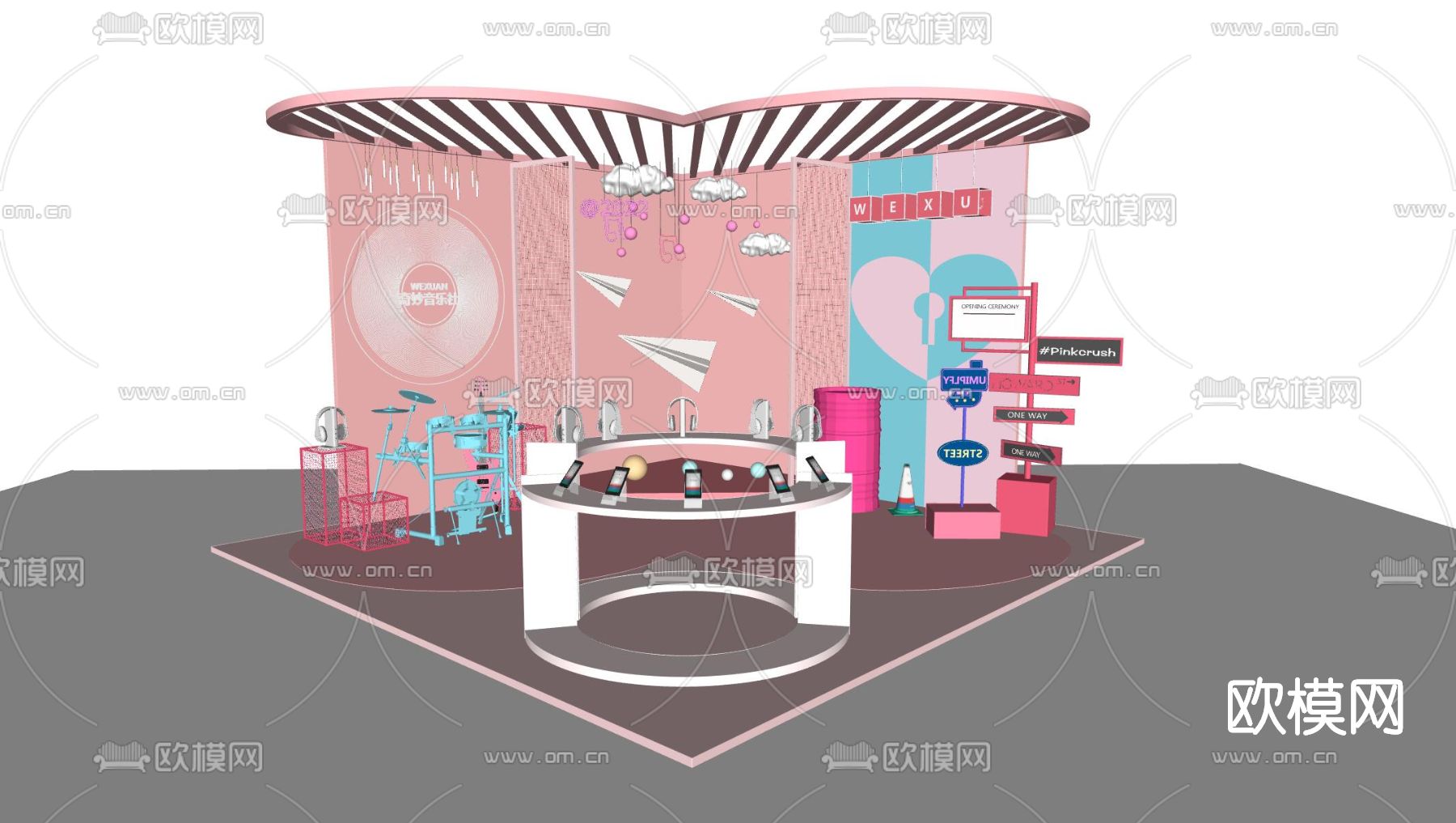 现代音乐主题展区su模型下载（渲染图2）