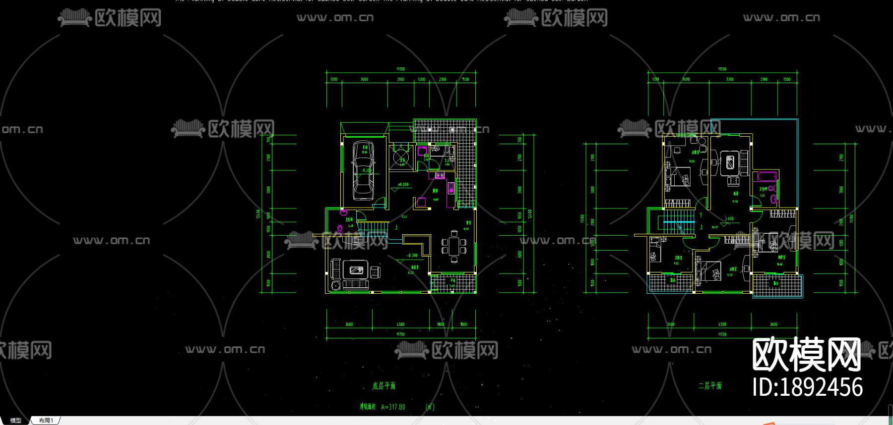 别墅cad施工图下载（渲染图3）