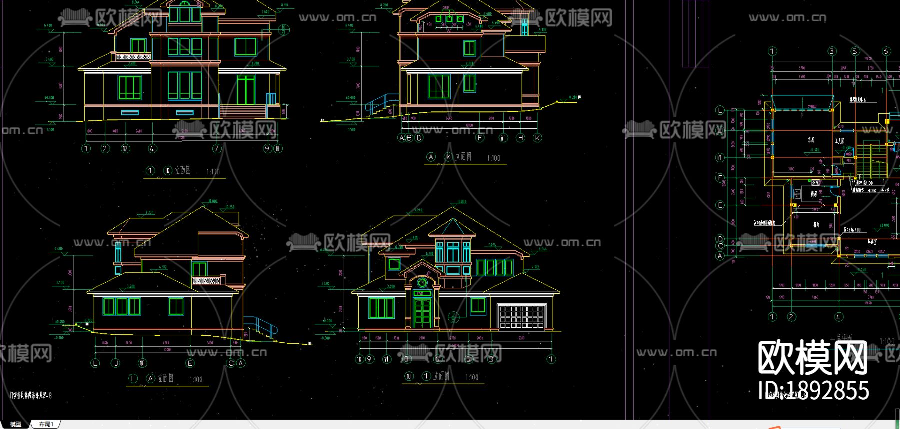 别墅cad平面布置图下载（渲染图3）