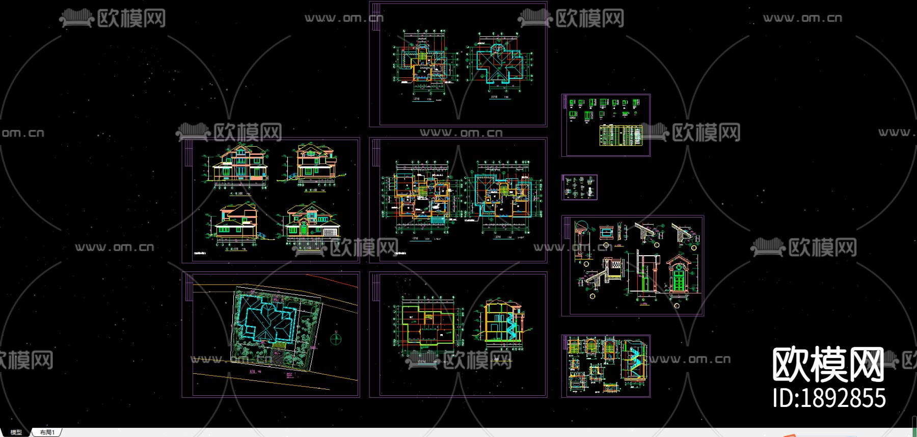 别墅cad平面布置图下载（渲染图2）