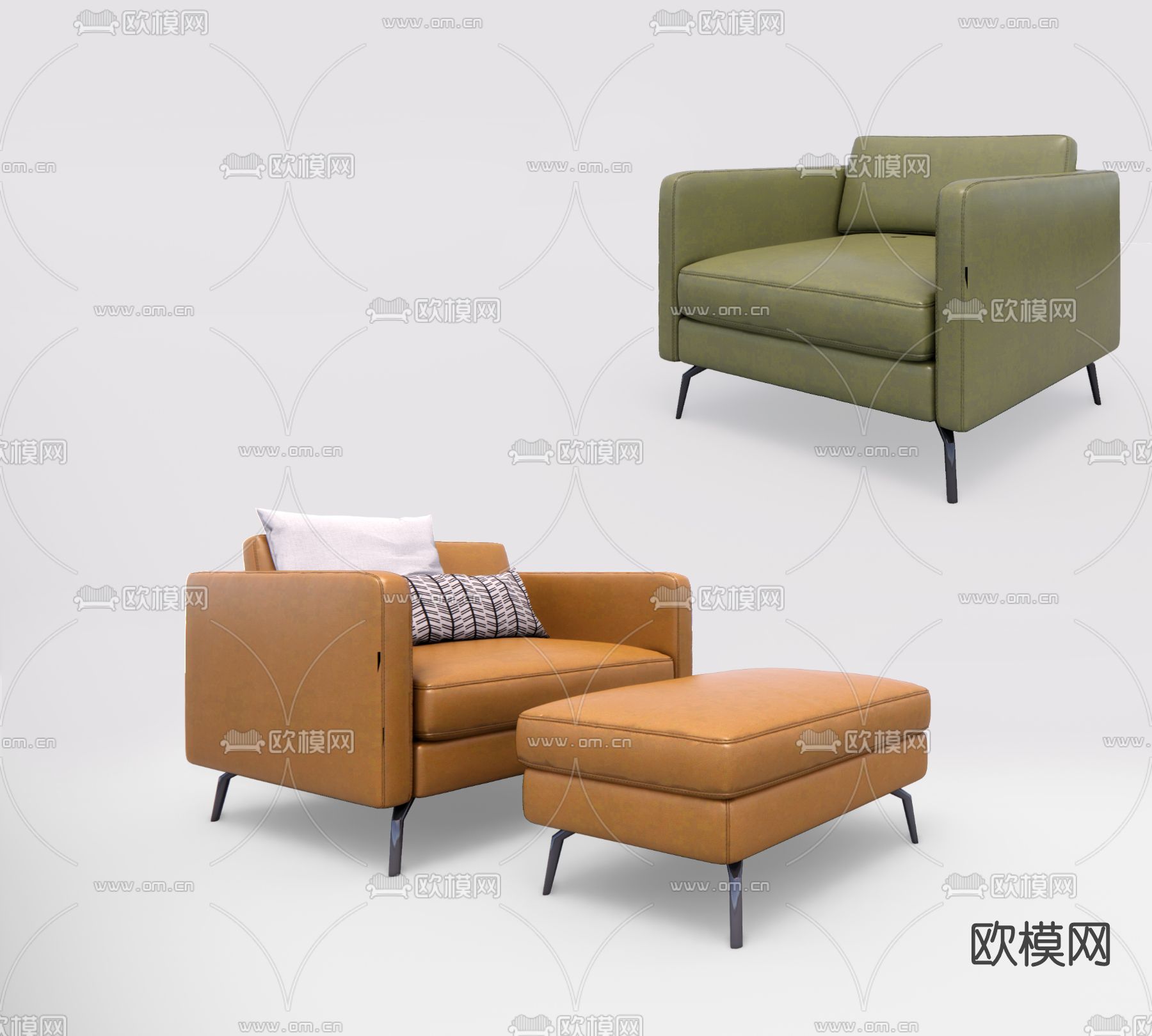 现代皮革单人沙发su模型下载（渲染图1）