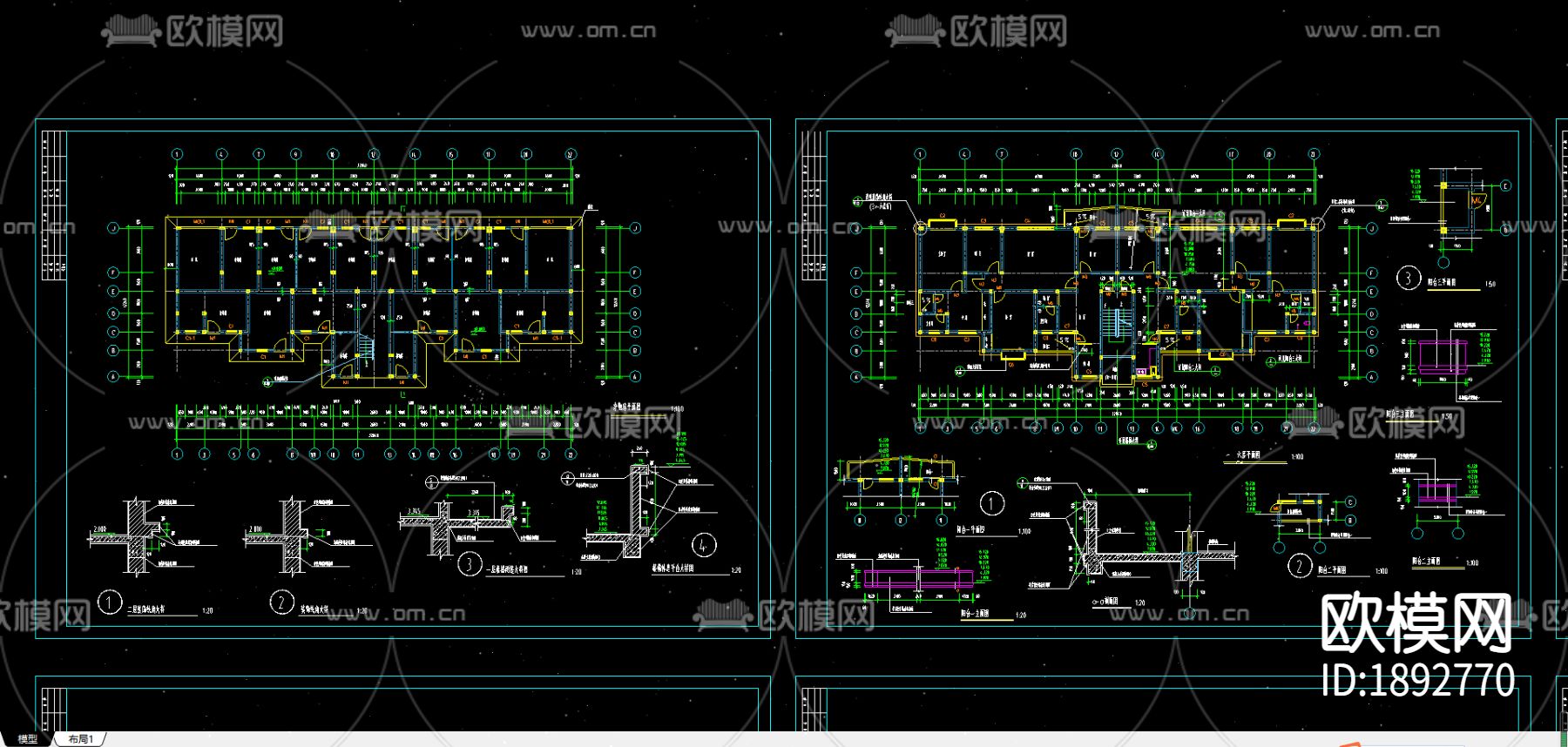 单位集资房cad施工图下载（渲染图4）