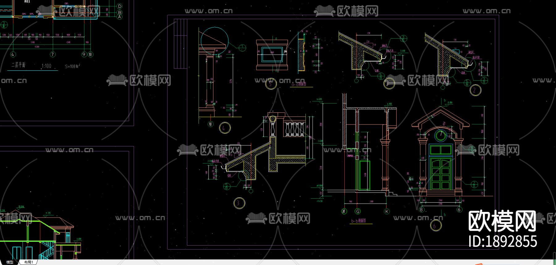 别墅cad平面布置图下载（渲染图1）