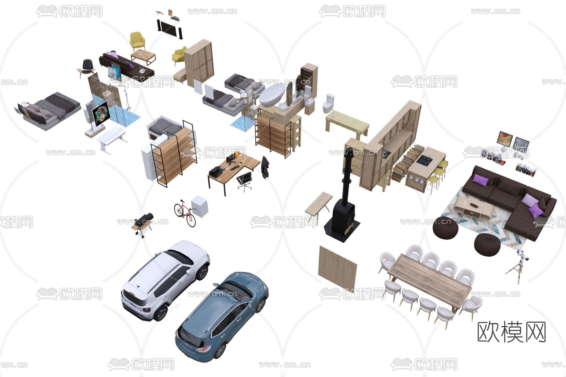 现代家具衣柜柜子沙发免费3d模型下载