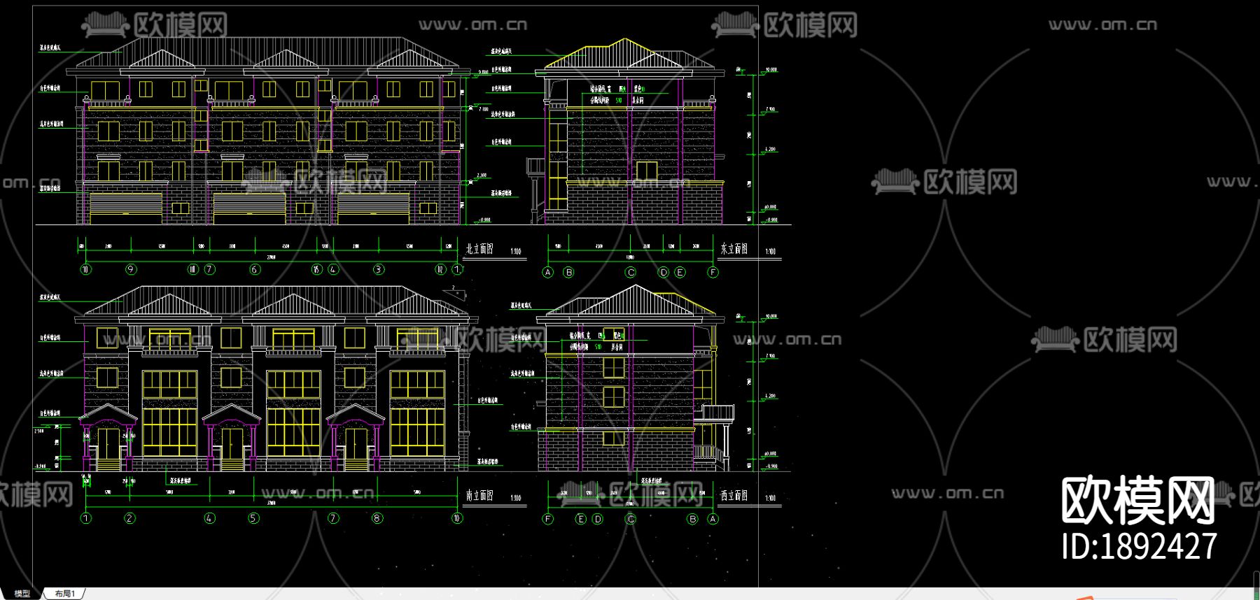 别墅cad施工图下载（渲染图1）