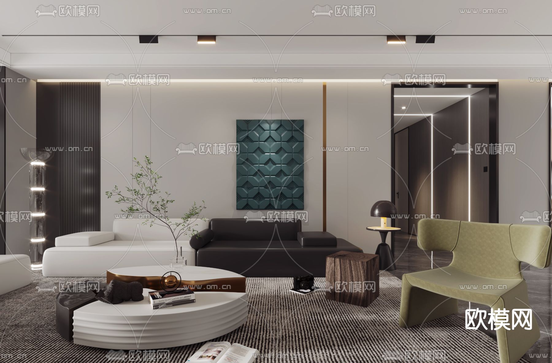 现代高级灰客餐厅3D模型下载（渲染图4）