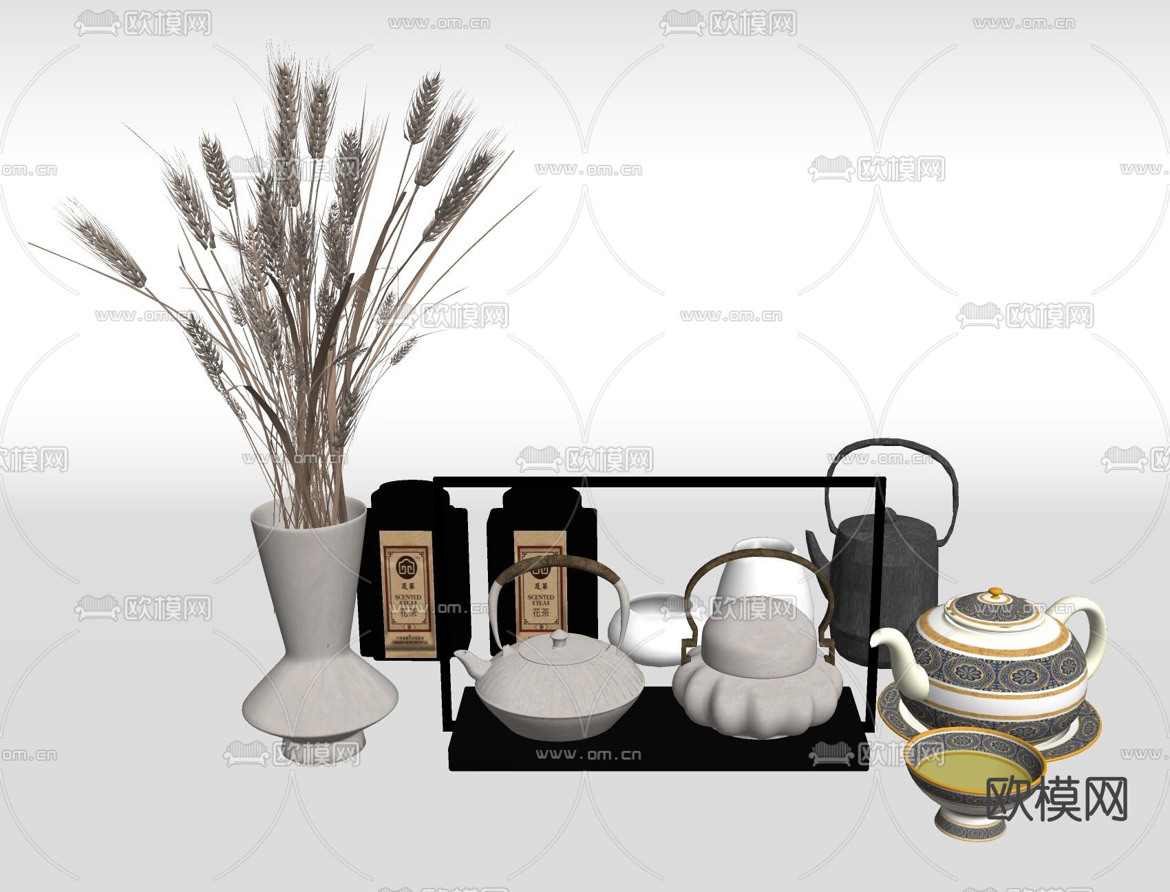新中式茶具茶壶su模型下载（渲染图2）