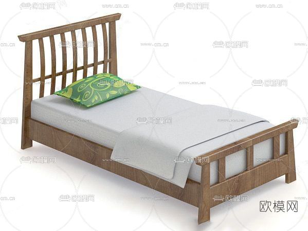 现代单人床免费3d模型下载