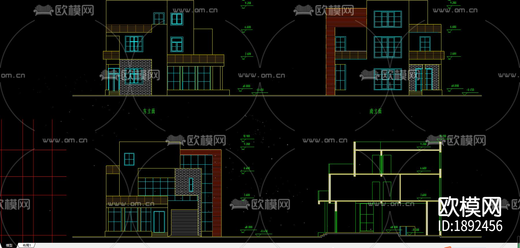 别墅cad施工图下载（渲染图1）