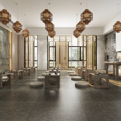  新中式书法培训教室su模型 