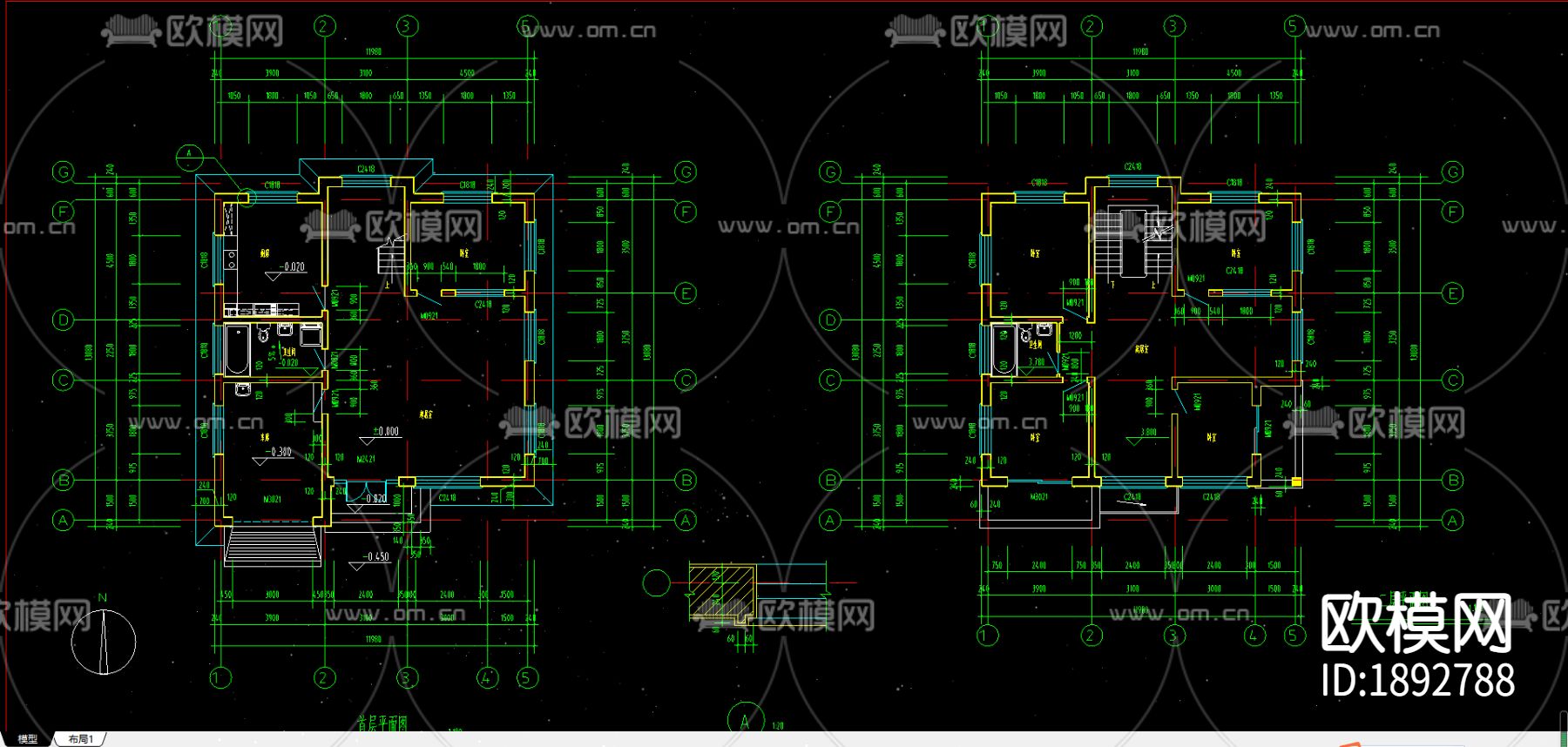 别墅cad平面布置图下载（渲染图2）