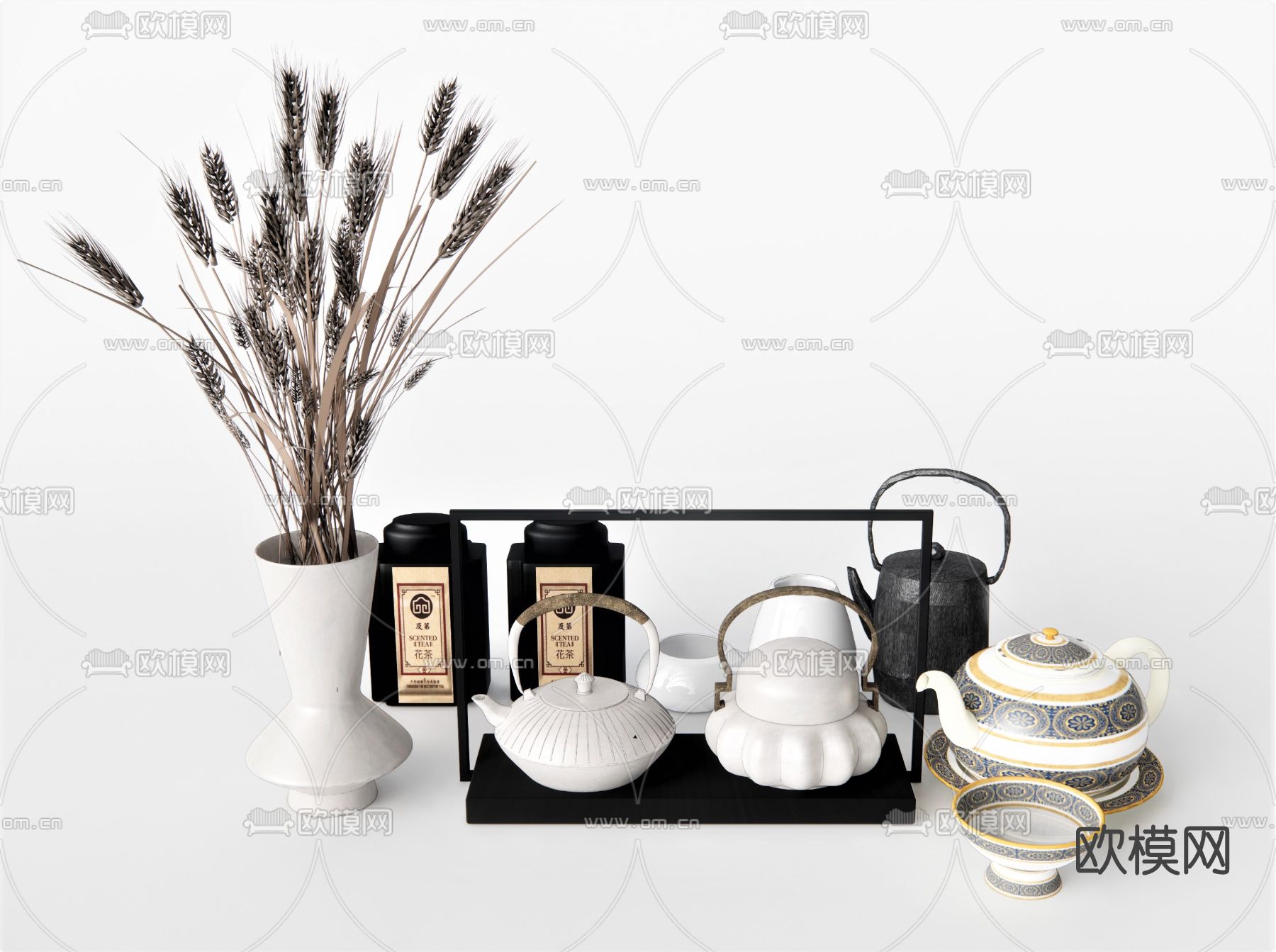 新中式茶具茶壶su模型下载（渲染图1）
