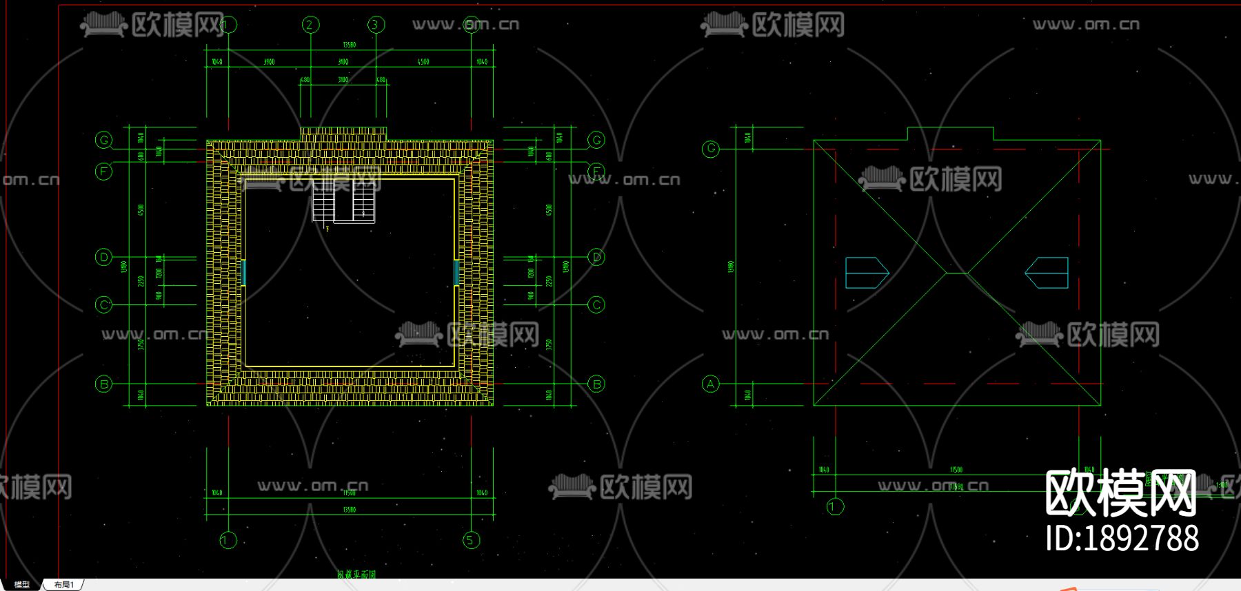别墅cad平面布置图下载（渲染图3）