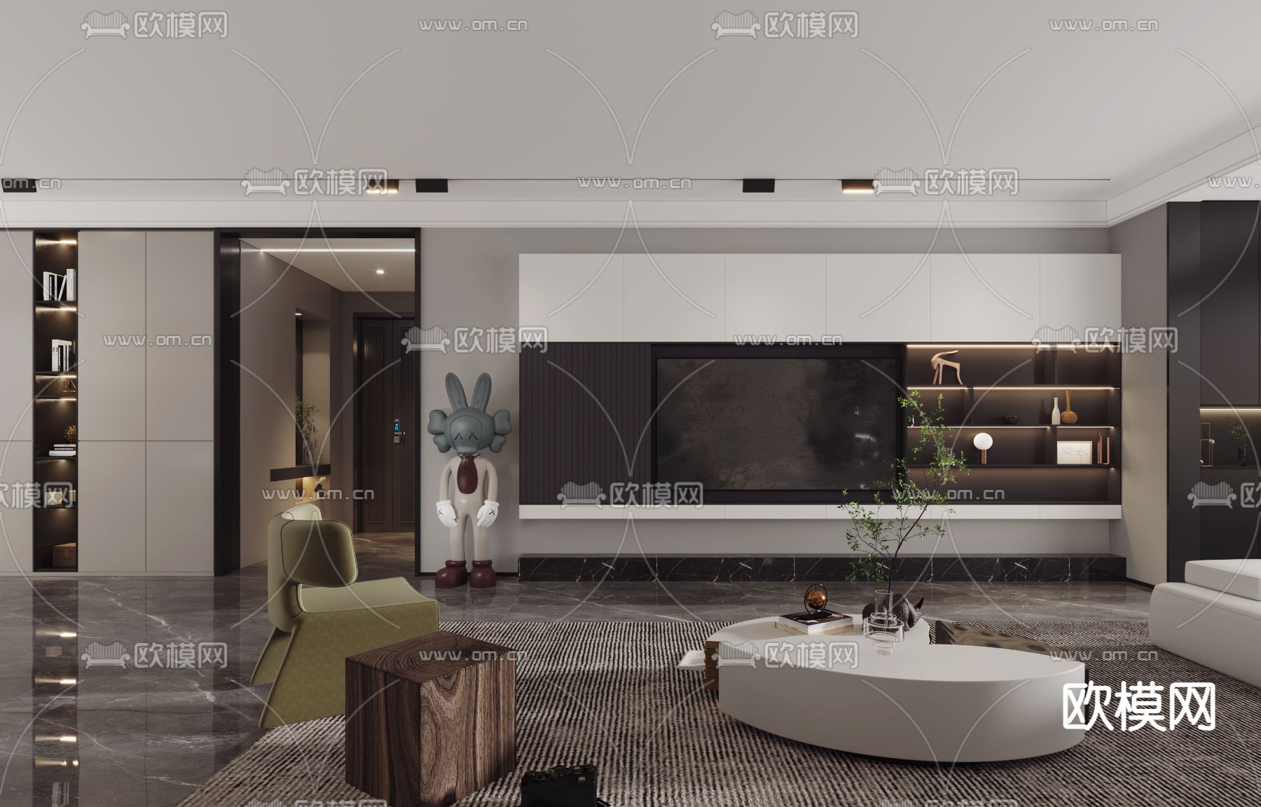 现代高级灰客餐厅3D模型下载（渲染图2）