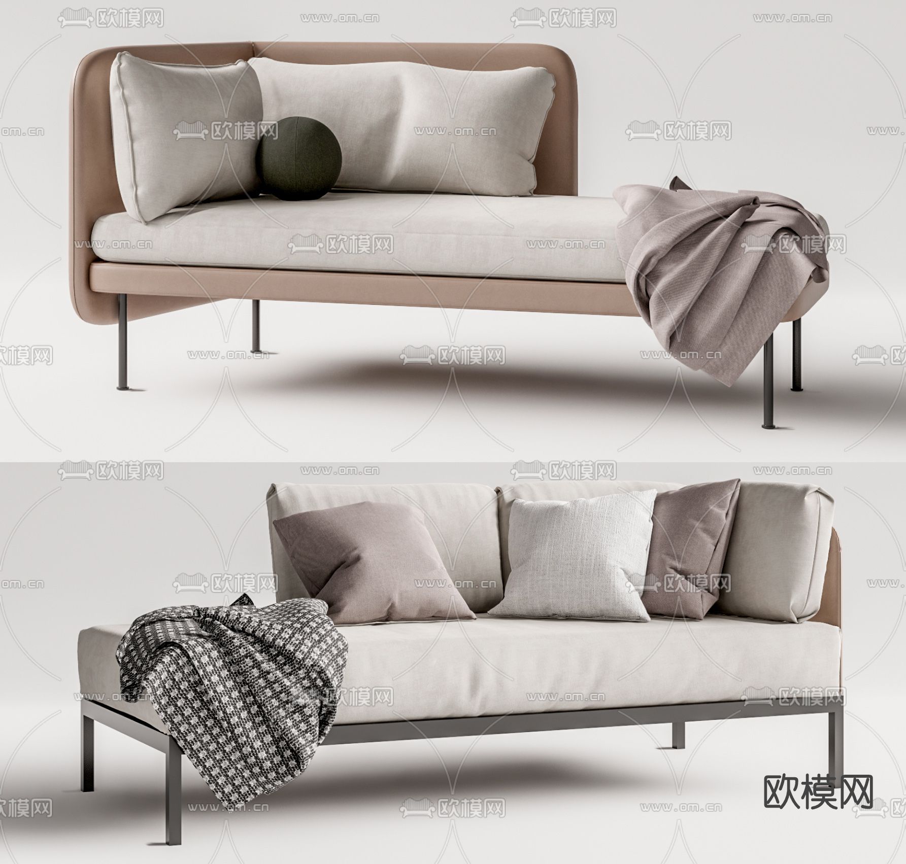 现代布艺贵妃椅su模型下载（渲染图1）