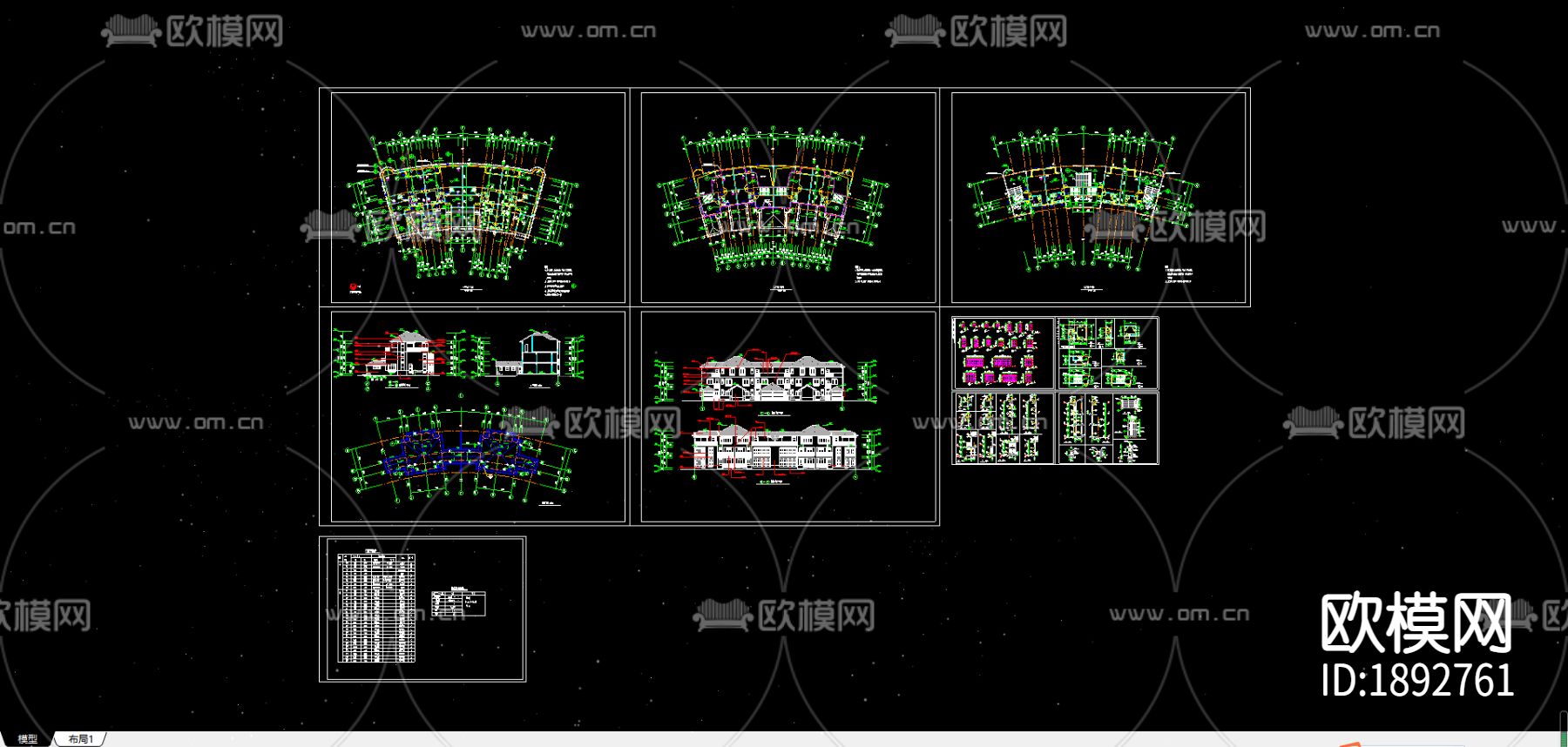 别墅cad平面布置图下载（渲染图1）