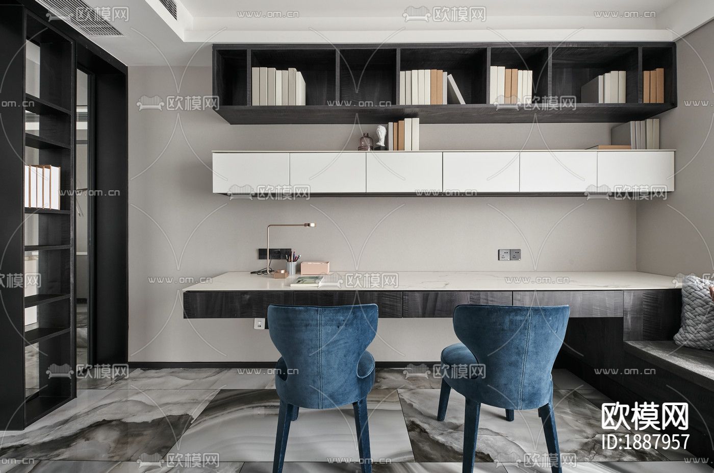 现代家居样板房CAD施工图效果图下载（渲染图2）