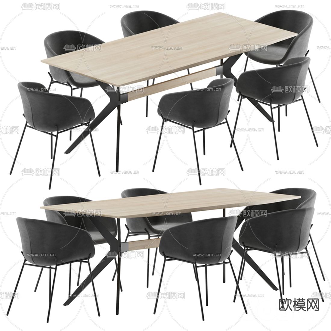 北欧实木餐桌椅3d模型