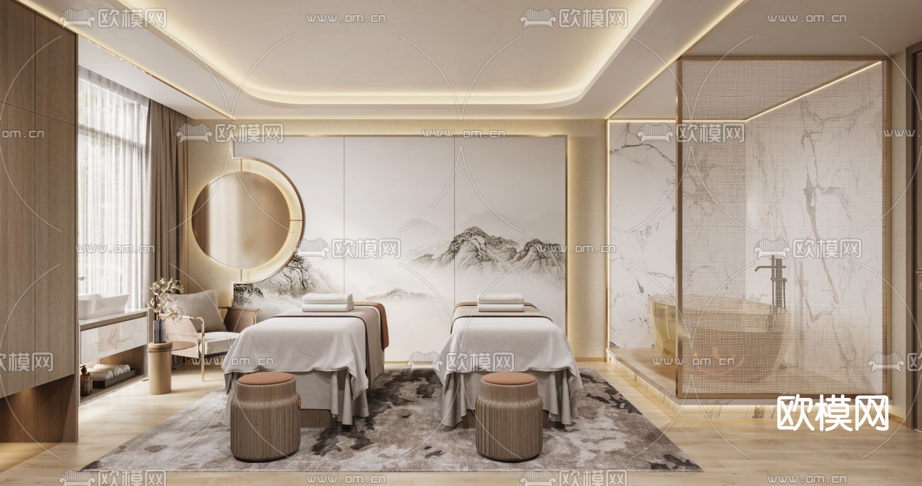 新中式SPA护理房3d模型下载