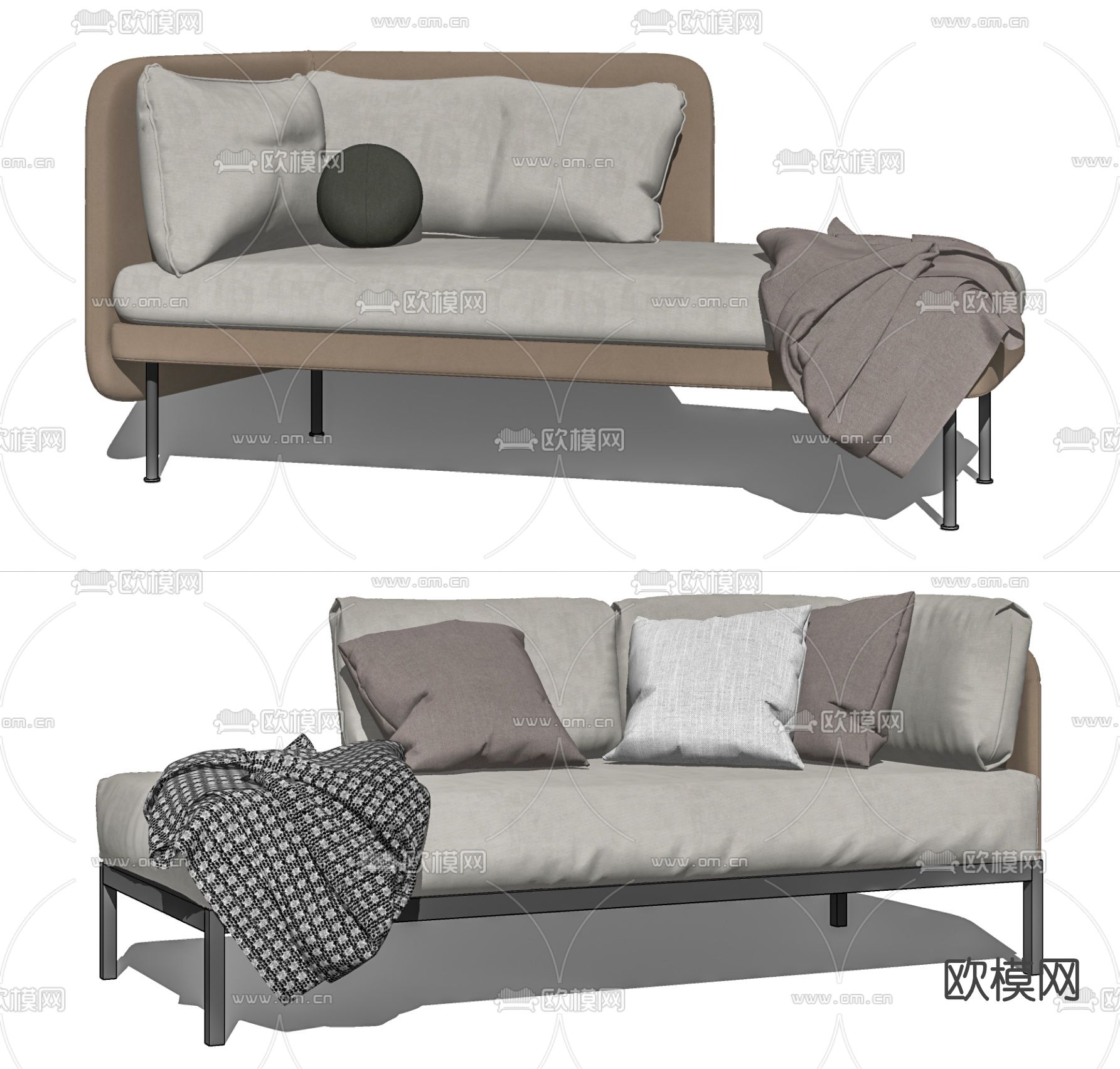 现代布艺贵妃椅su模型下载（渲染图2）