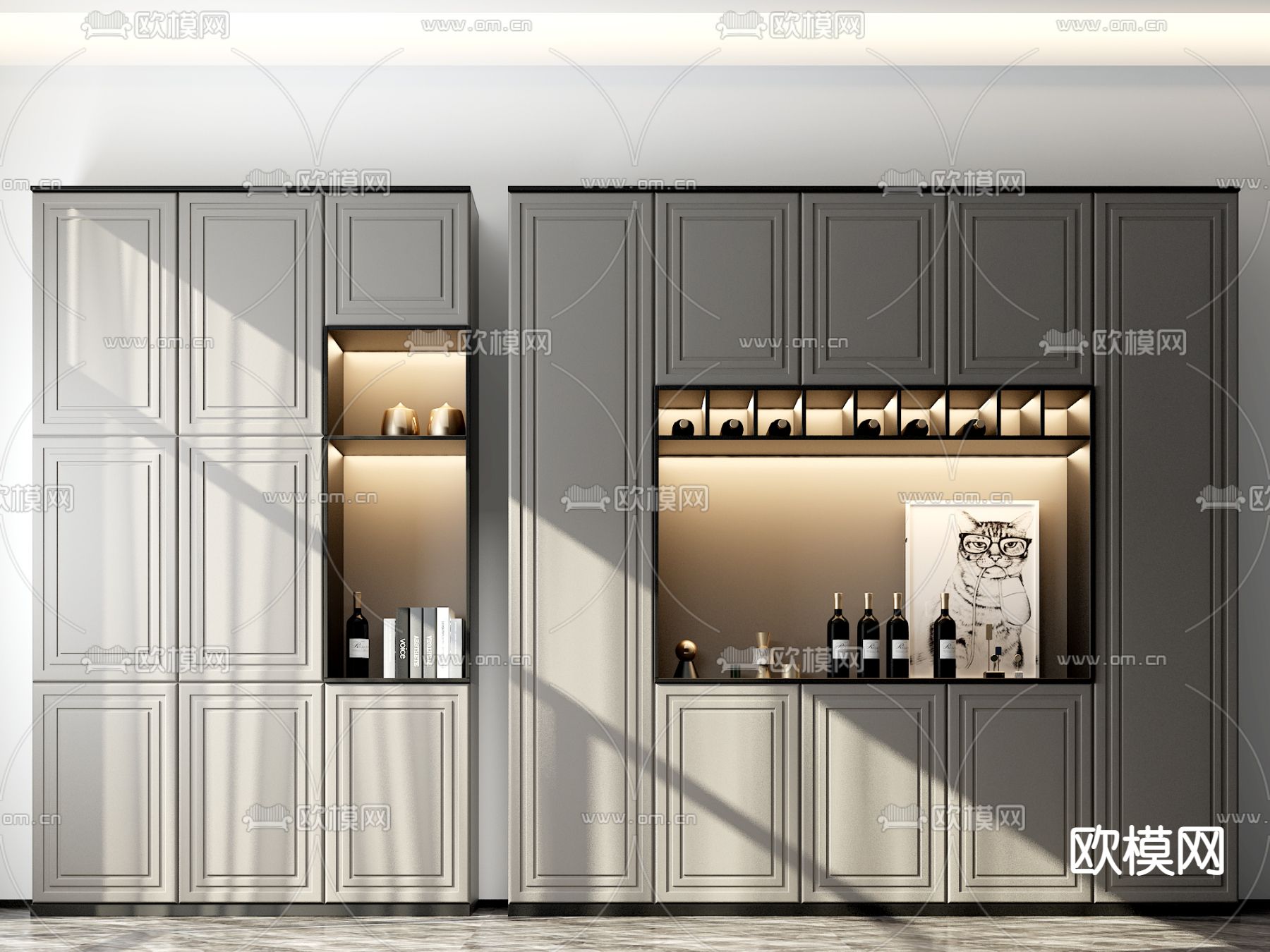 简欧酒柜装饰柜3d模型下载