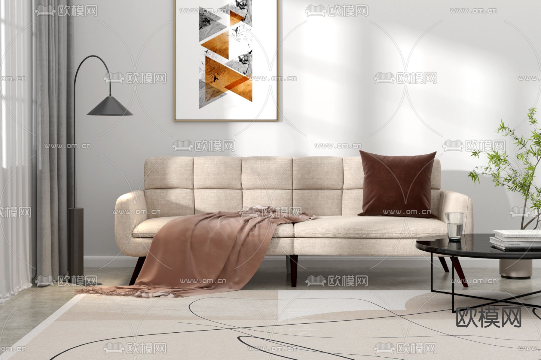 现代布艺双人沙发免费3d模型下载_ID11740174_3dmax免费模型-欧模网