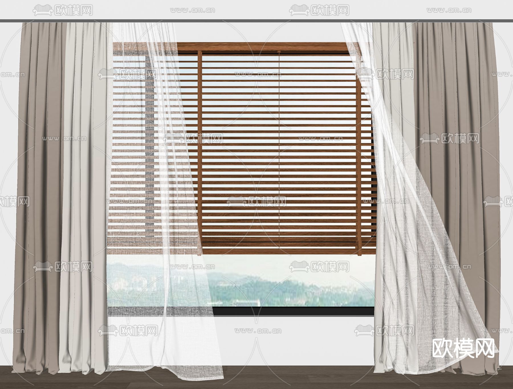 现代布艺窗帘su模型下载（渲染图2）